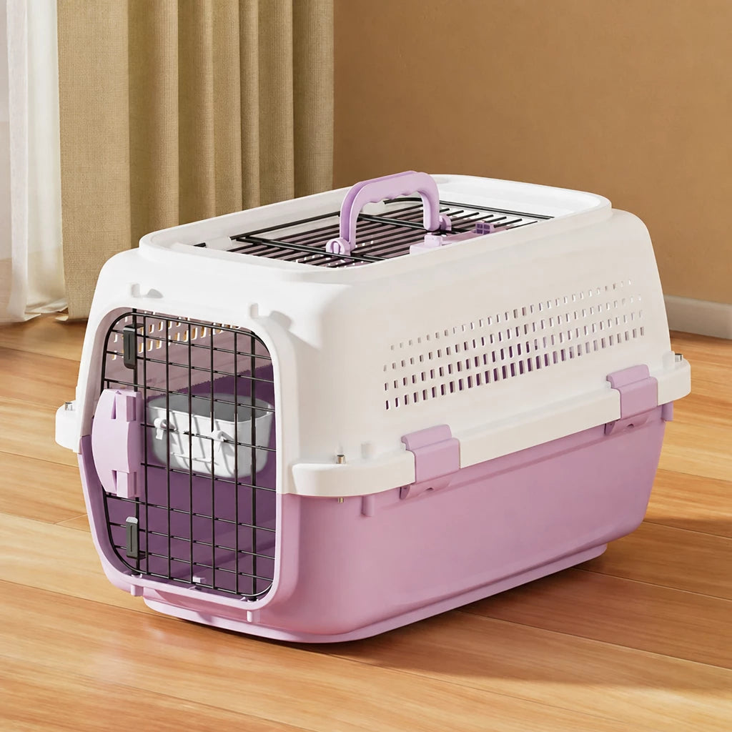 Pet Airline Travel Carrier with Hanging Bowl for Cats and Small Dogs