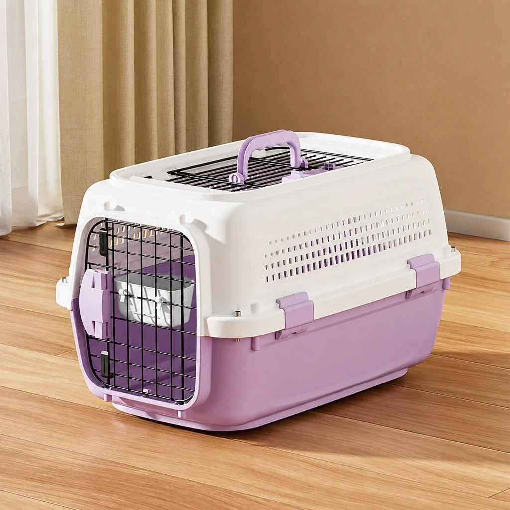 Pet Airline Travel Carrier with Hanging Bowl for Cats and Small Dogs