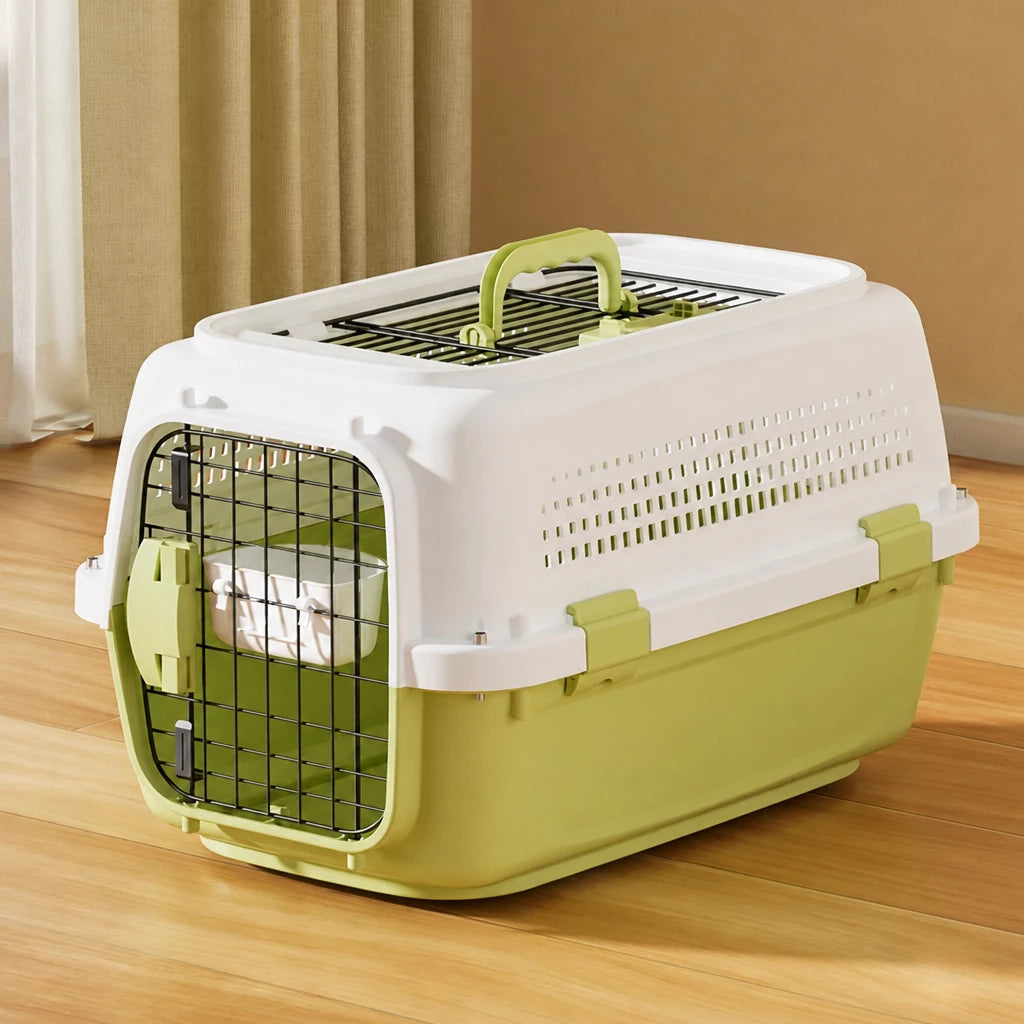 Pet Airline Travel Carrier with Hanging Bowl for Cats and Small Dogs