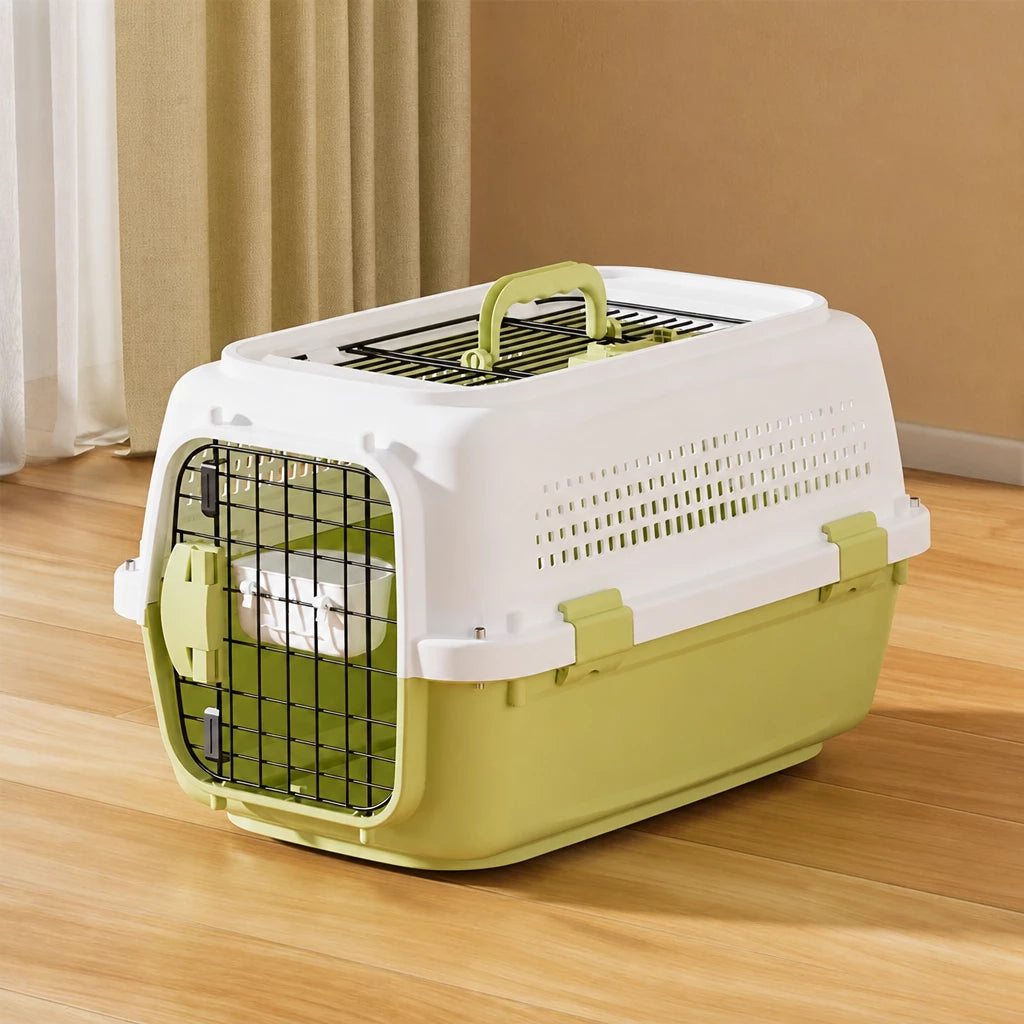 Pet Airline Travel Carrier with Hanging Bowl for Cats and Small Dogs