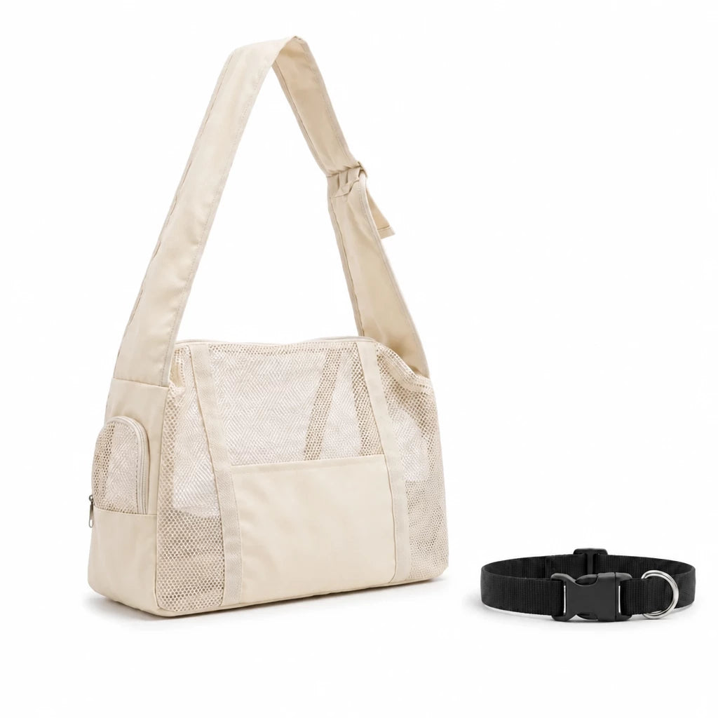 Faux Leather Mesh Crossbody Pet Carrier for Small Cats and Dogs