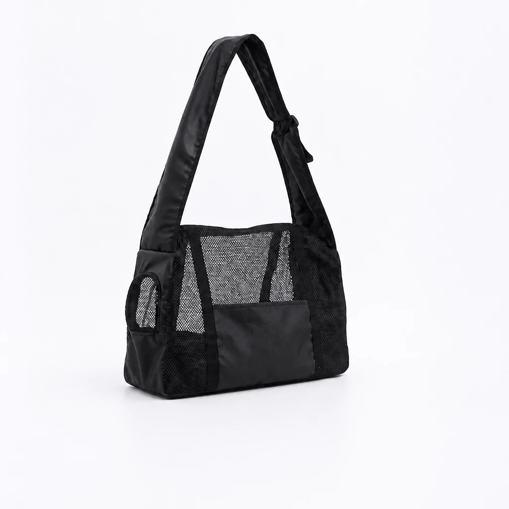 Faux Leather Mesh Crossbody Pet Carrier for Small Cats and Dogs