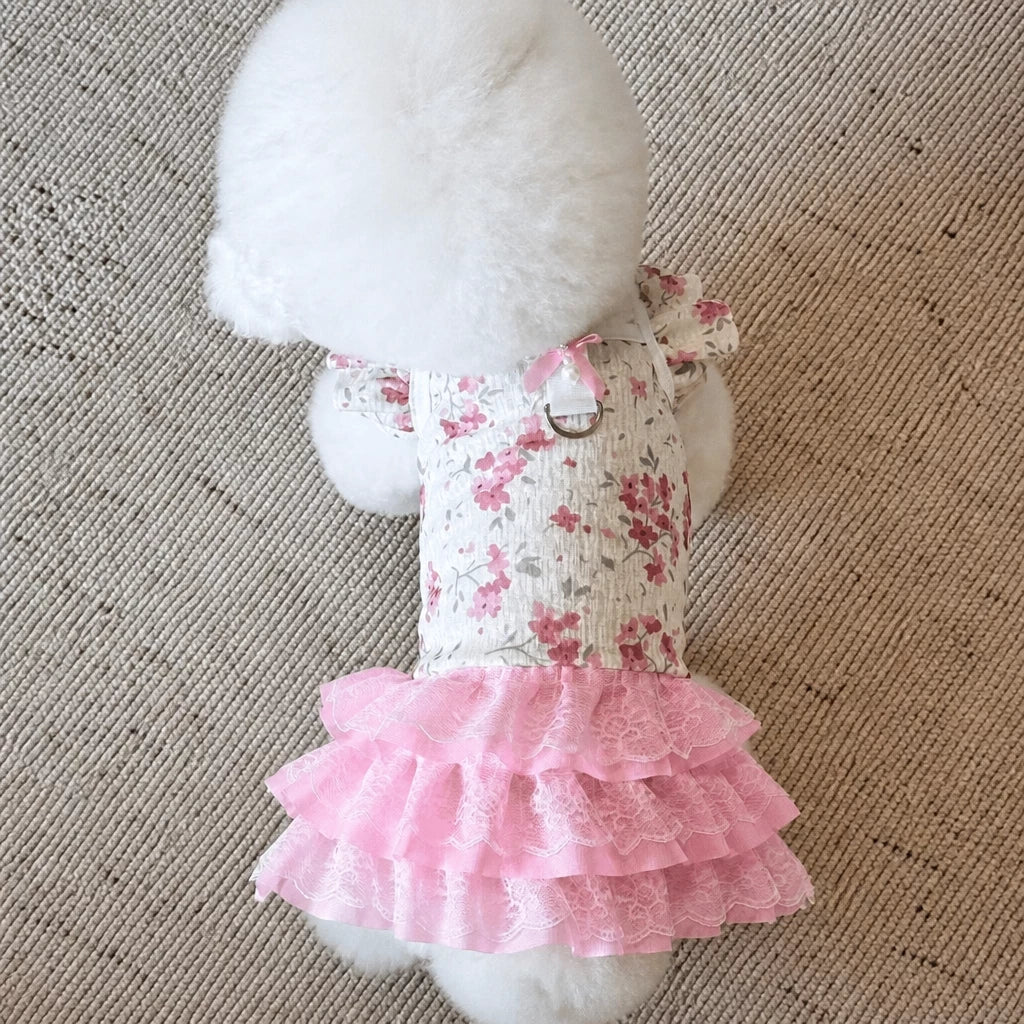 Floral Pet Dress with Leash Clip for Cats and Small Dogs