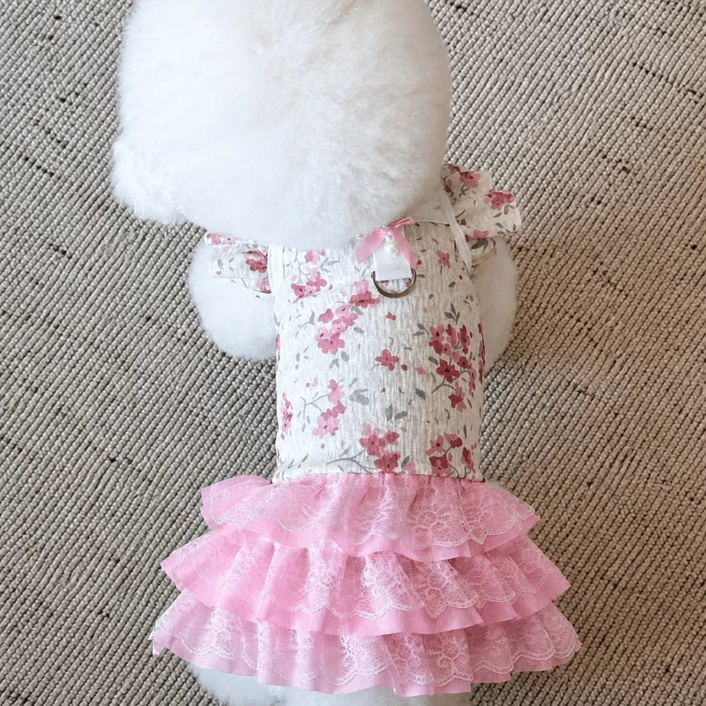 Floral Pet Dress with Leash Clip for Cats and Small Dogs
