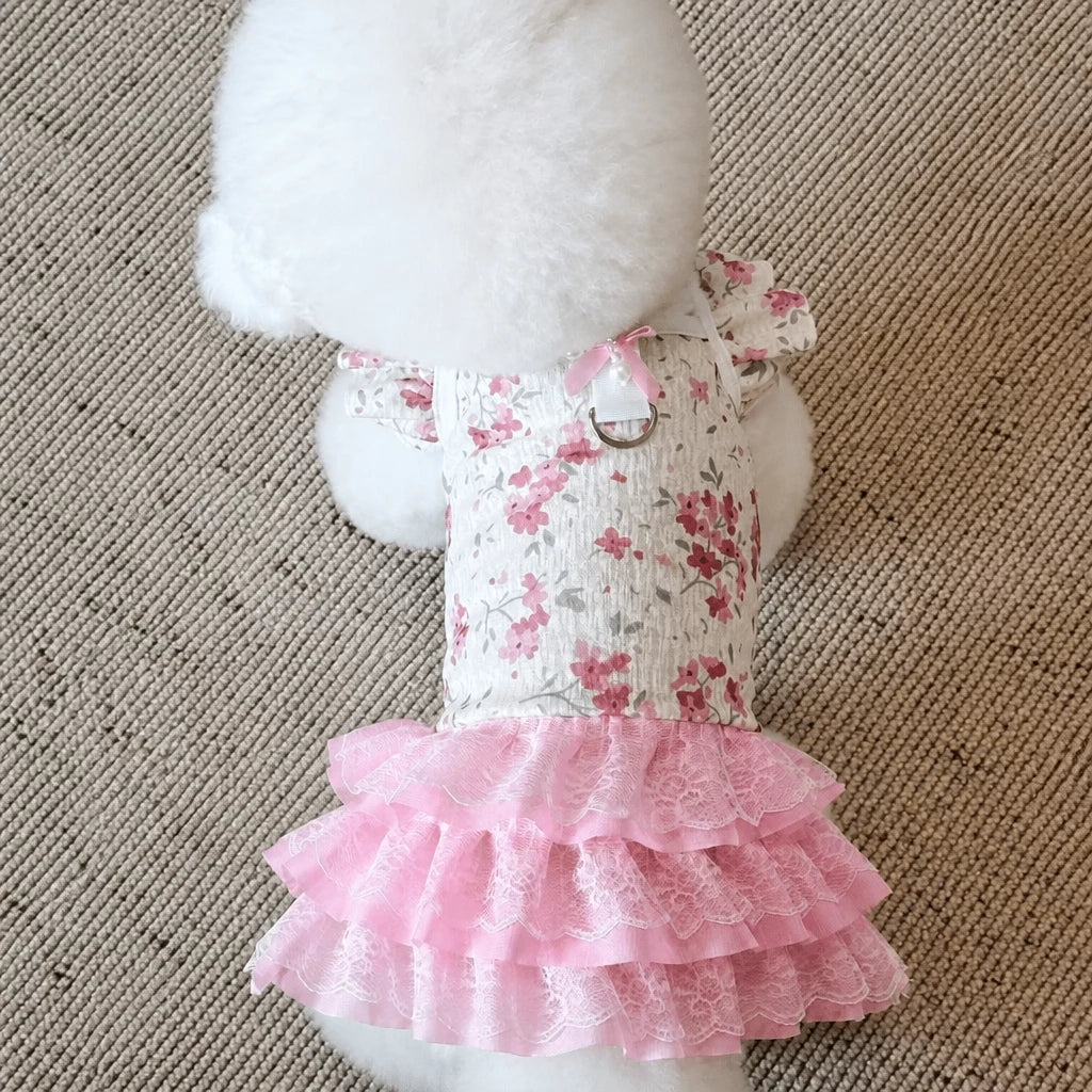 Floral Pet Dress with Leash Clip for Cats and Small Dogs