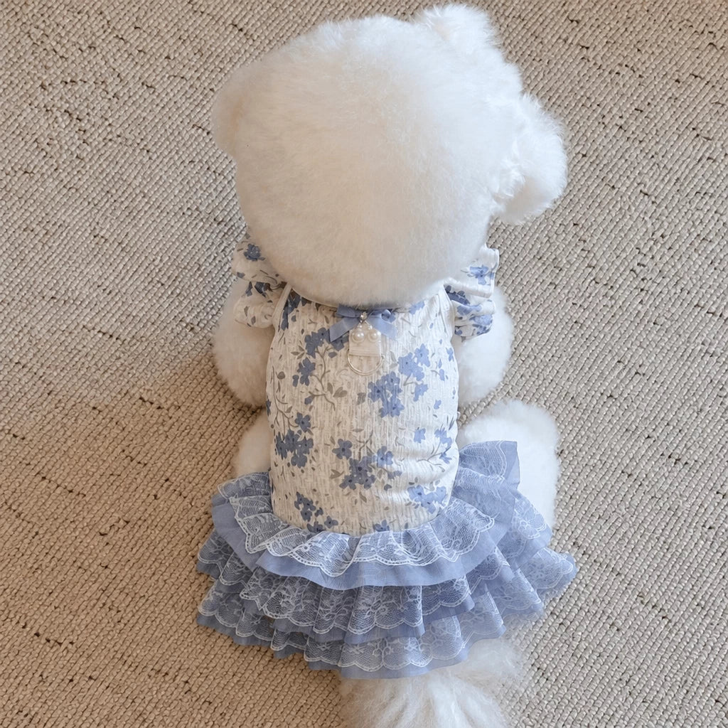 Floral Pet Dress with Leash Clip for Cats and Small Dogs