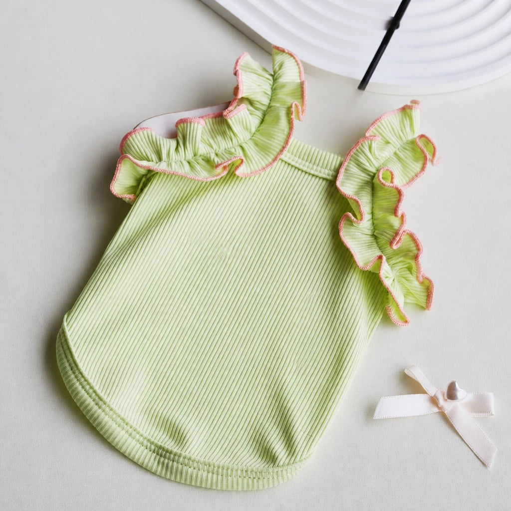 Lightweight Cotton Dog Tank Top with Ruffle Trim