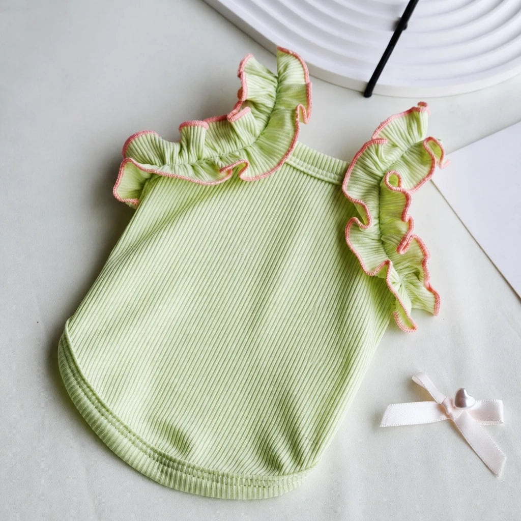 Lightweight Cotton Dog Tank Top with Ruffle Trim
