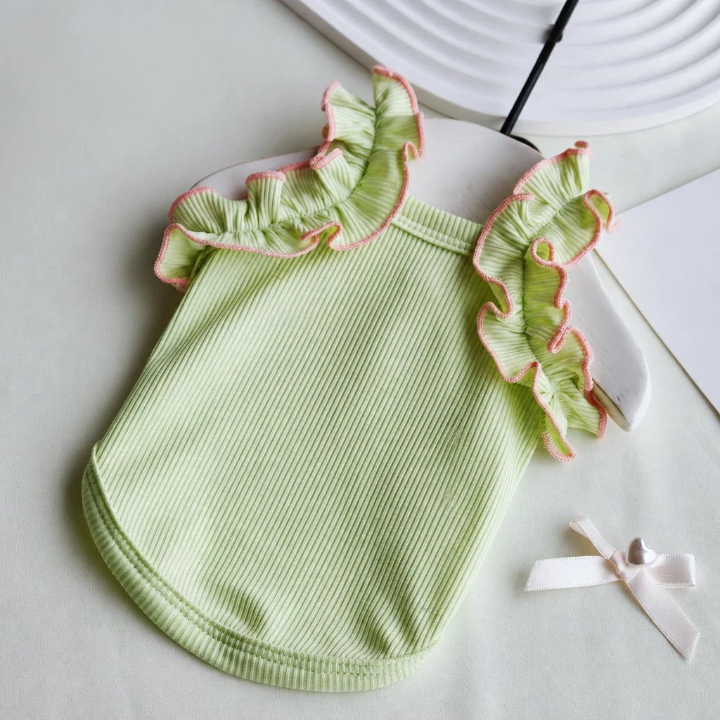 Lightweight Cotton Dog Tank Top with Ruffle Trim