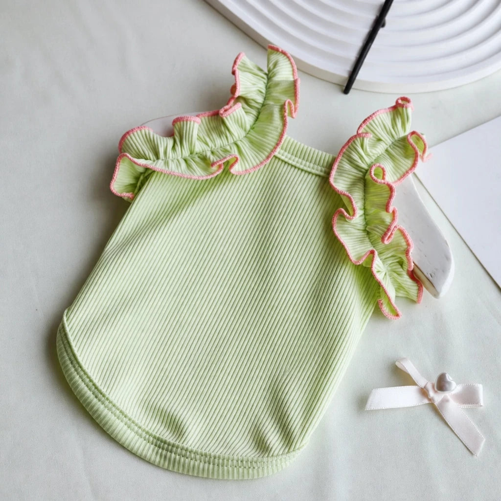 Lightweight Cotton Dog Tank Top with Ruffle Trim