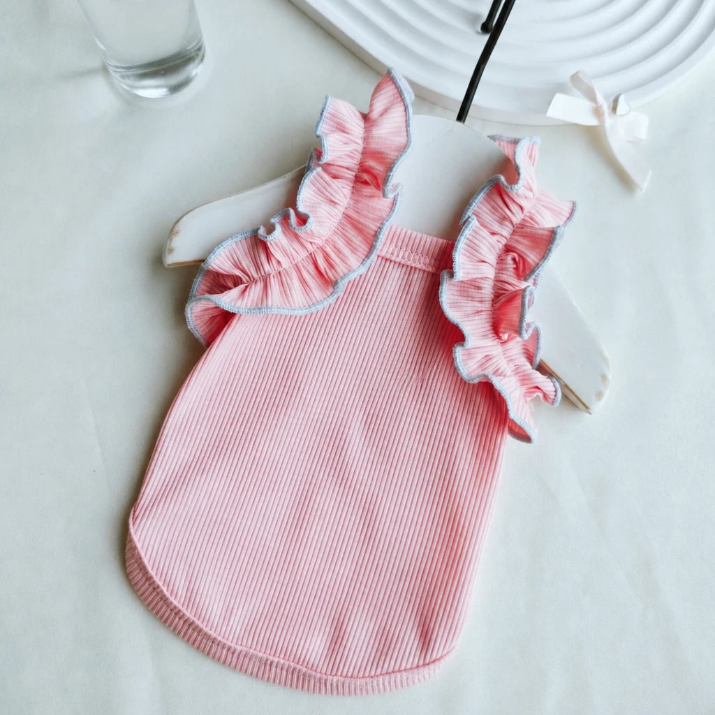 Lightweight Cotton Dog Tank Top with Ruffle Trim