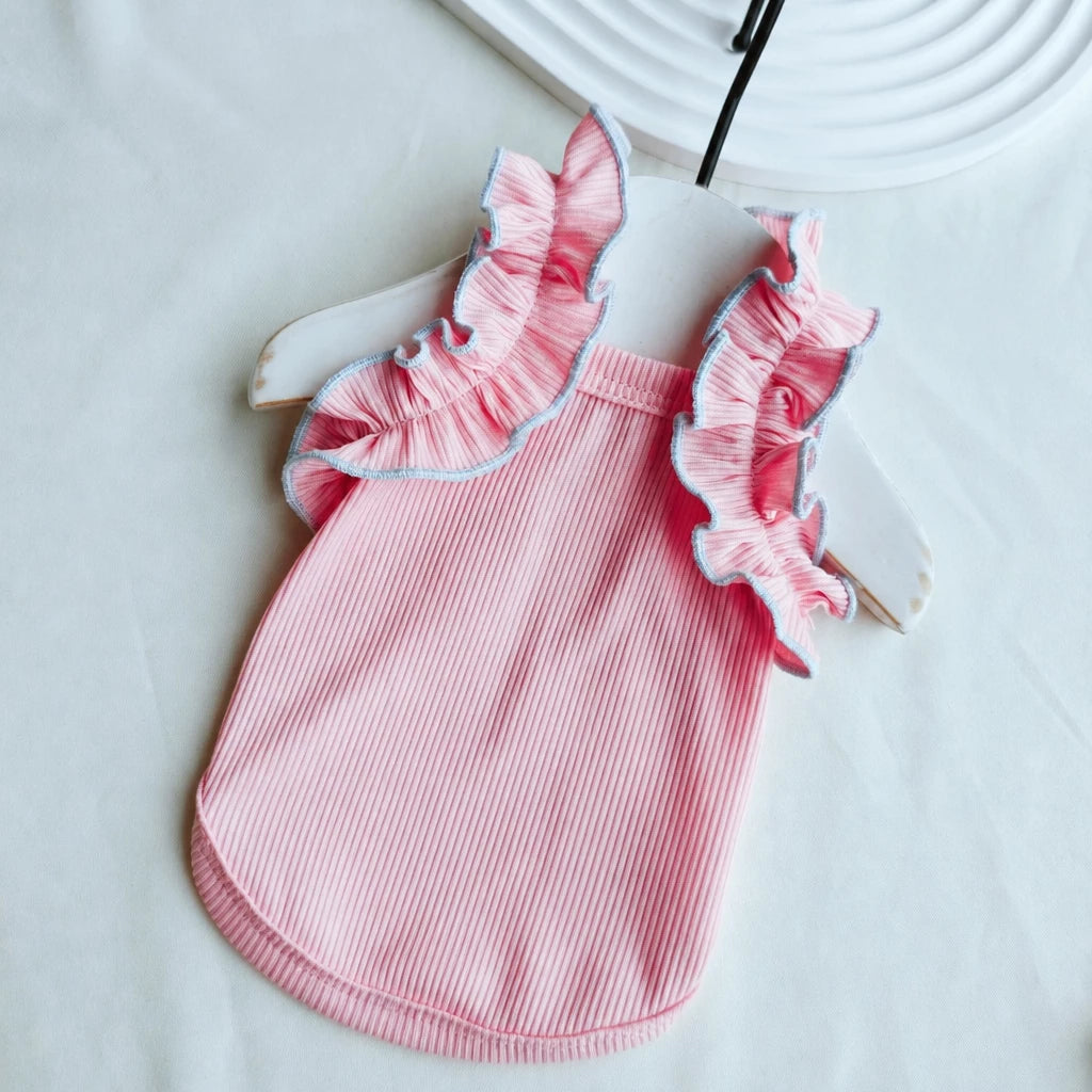 Lightweight Cotton Dog Tank Top with Ruffle Trim