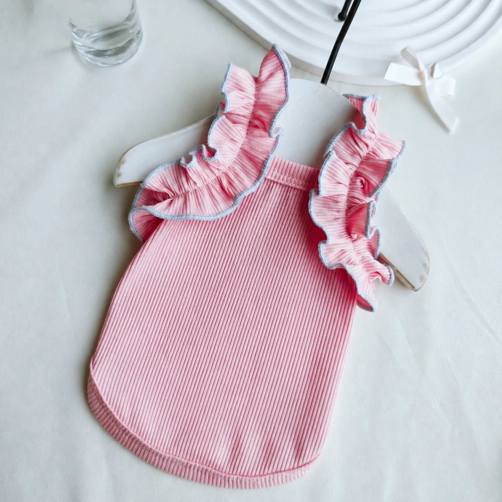 Lightweight Cotton Dog Tank Top with Ruffle Trim
