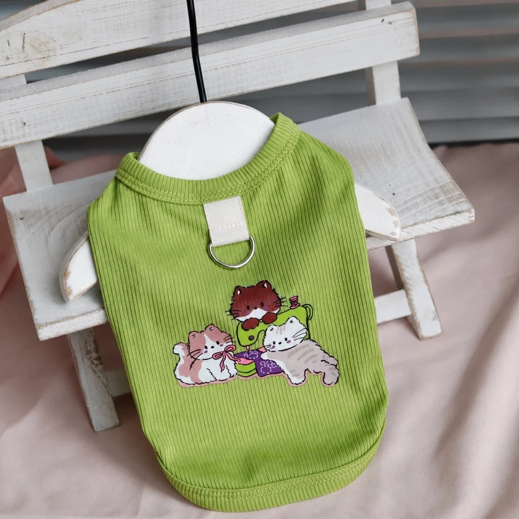 Lightweight Cotton Dog Tank Top with Ruffle Trim
