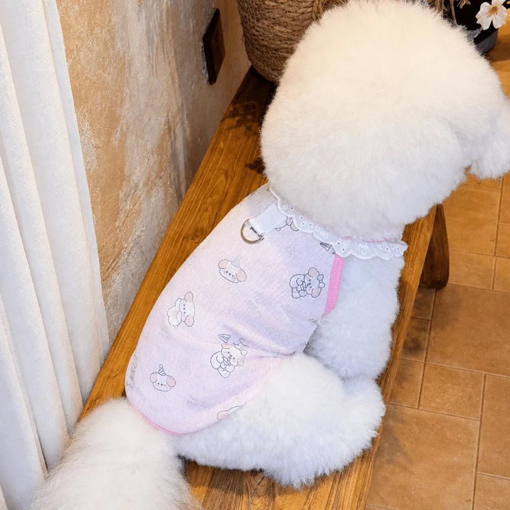 Lightweight Printed Lace-Trim Pet Vest for Dogs & Cats
