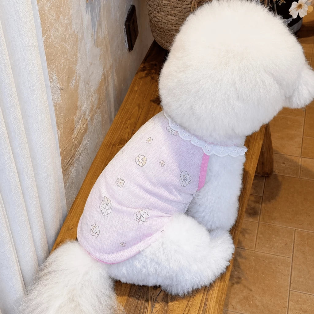 Lightweight Printed Lace-Trim Pet Vest for Dogs & Cats