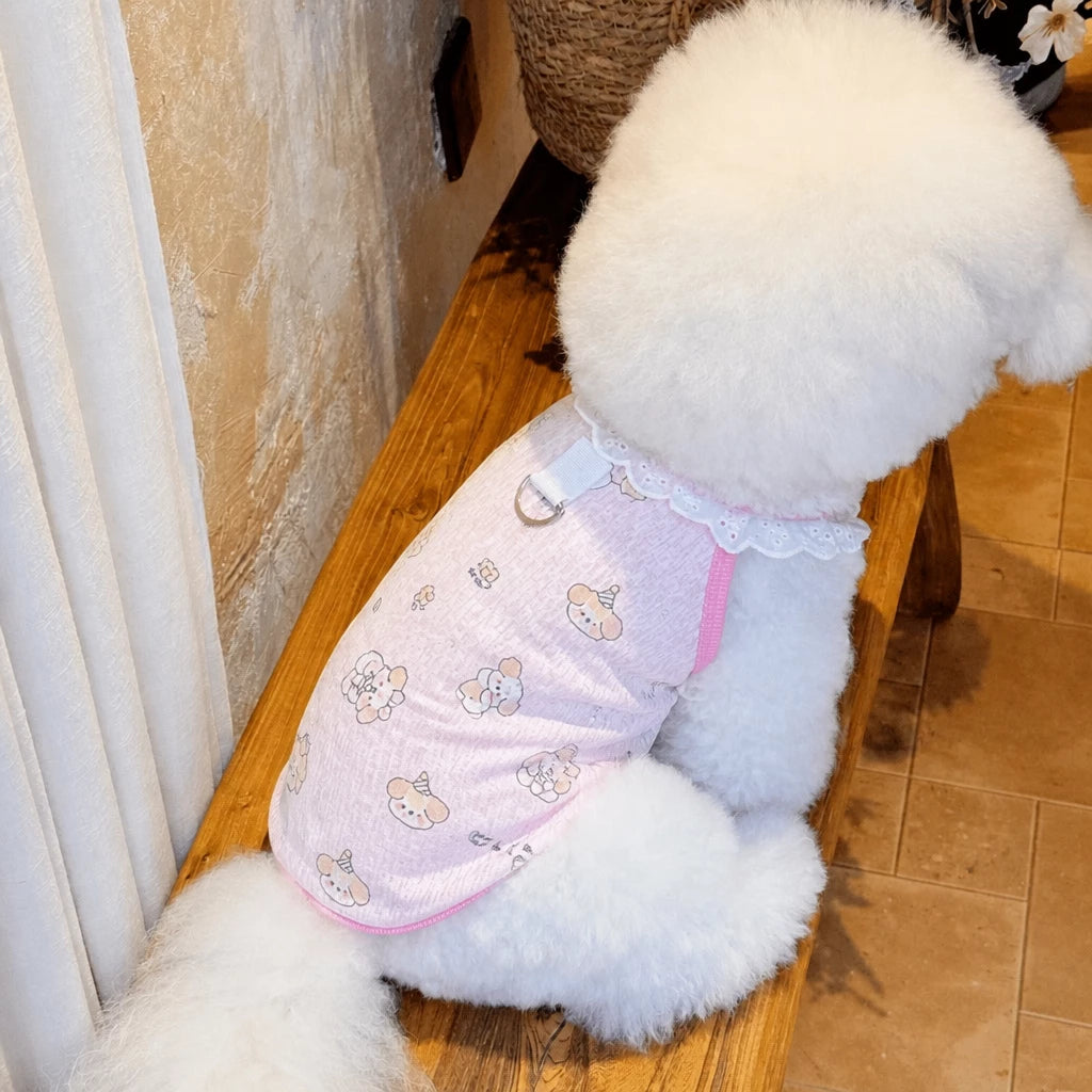 Lightweight Printed Lace-Trim Pet Vest for Dogs & Cats