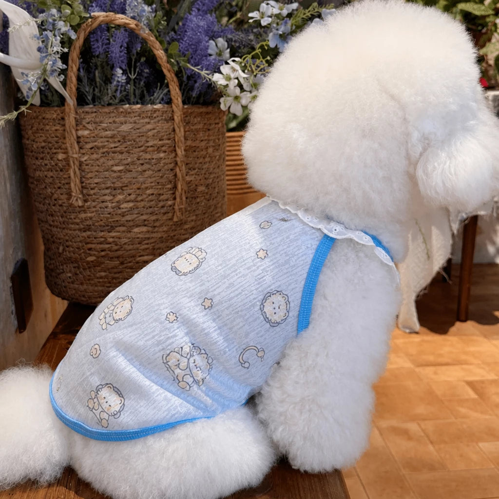Lightweight Printed Lace-Trim Pet Vest for Dogs & Cats
