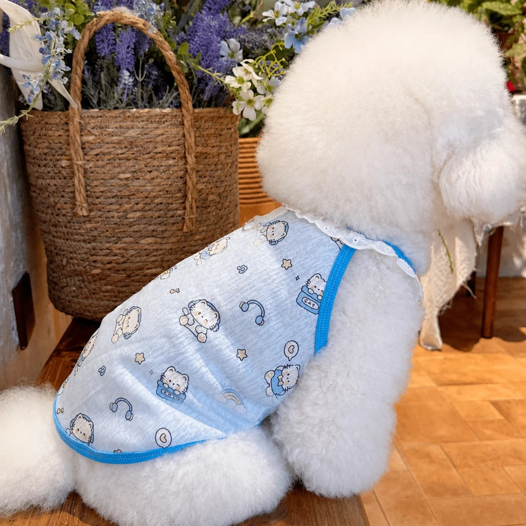 Lightweight Printed Lace-Trim Pet Vest for Dogs & Cats