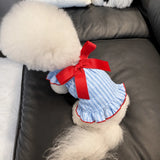 Lightweight Striped Pet Dress with Bow and Flutter Sleeves