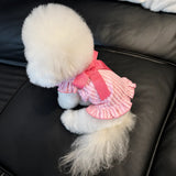 Lightweight Striped Pet Dress with Bow and Flutter Sleeves