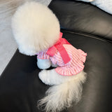 Lightweight Striped Pet Dress with Bow and Flutter Sleeves