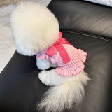 Lightweight Striped Pet Dress with Bow and Flutter Sleeves