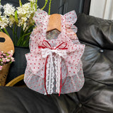 Red Polka-Dot Pet Dress with Leash Ring for Dogs and Cats