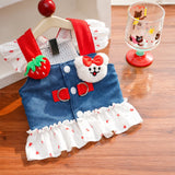 Cotton Denim-Style Pet Dress with Harness and Leash