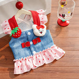 Cotton Denim-Style Pet Dress with Harness and Leash