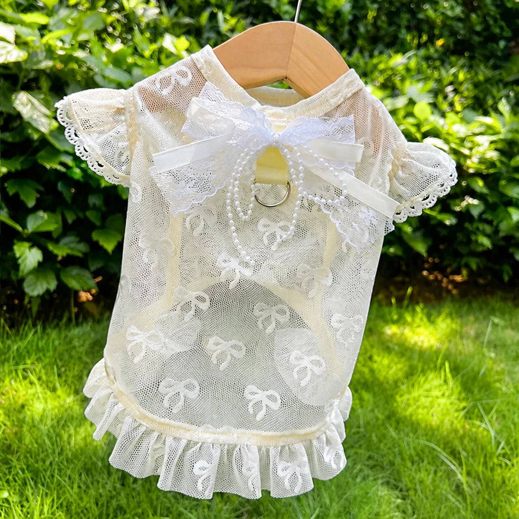 Lightweight Mesh Bow Pet Shirt with Leash Opening for Dogs & Cats