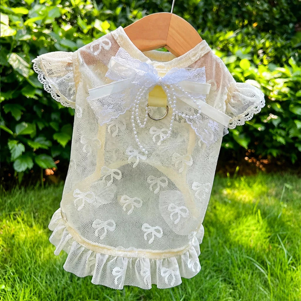 Lightweight Mesh Bow Pet Shirt with Leash Opening for Dogs & Cats