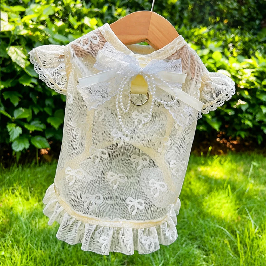 Lightweight Mesh Bow Pet Shirt with Leash Opening for Dogs & Cats