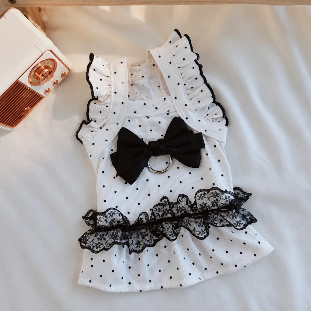 Polka Dot Flutter-Sleeve Pet Dress for Cats & Small Dogs