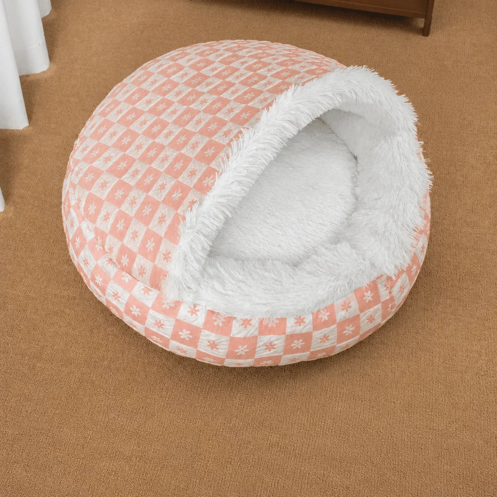 Enclosed Plush Pet Bed for Cats and Small Dogs