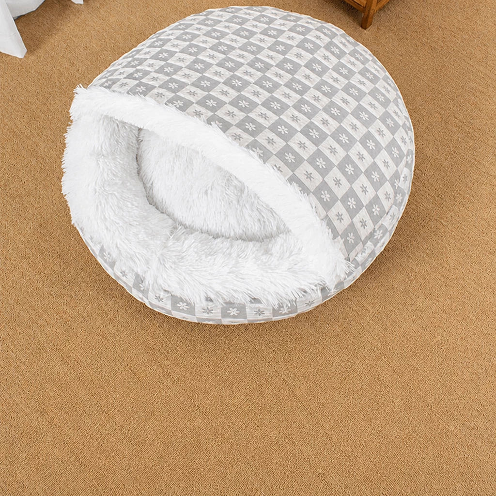 Enclosed Plush Pet Bed for Cats and Small Dogs