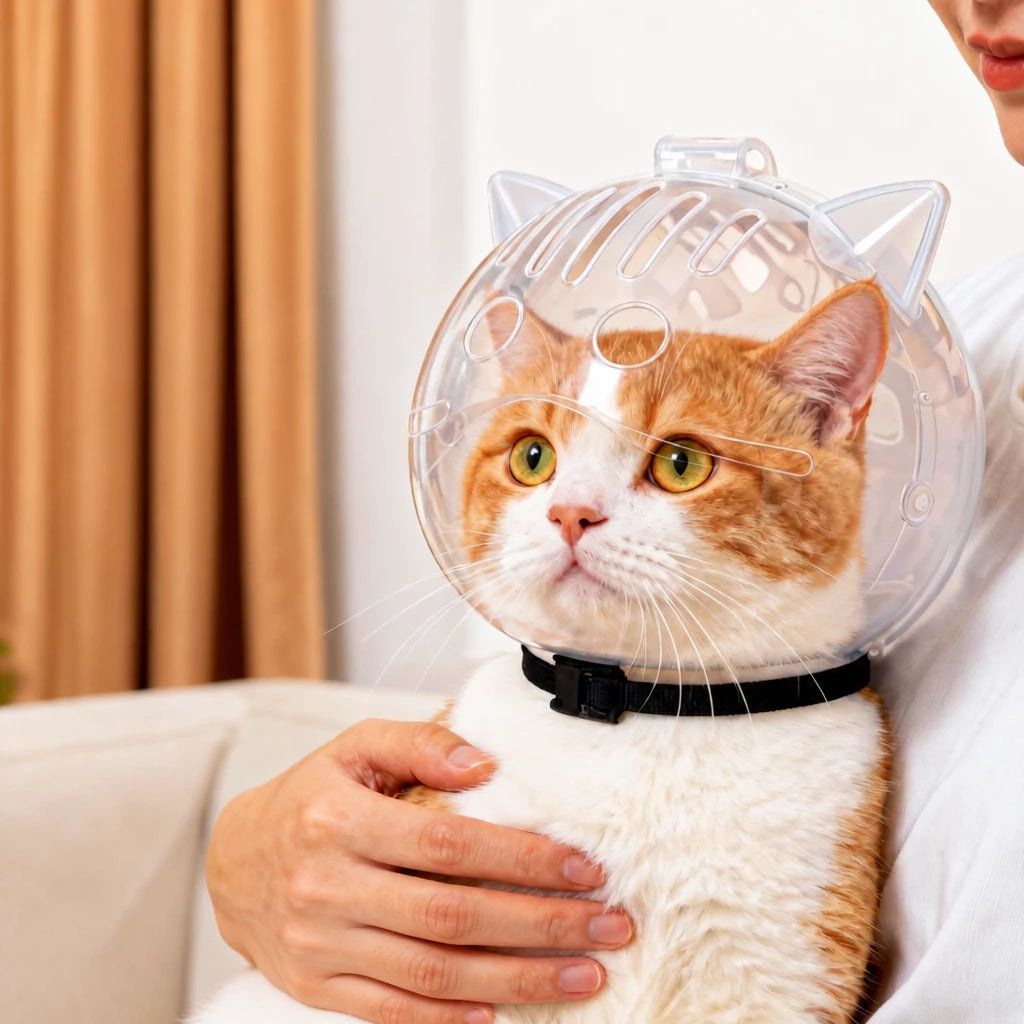 Plastic Recovery Cone for Cats During Grooming and Care