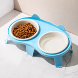 Elevated Double-Bowl Ceramic Cat Feeding Set