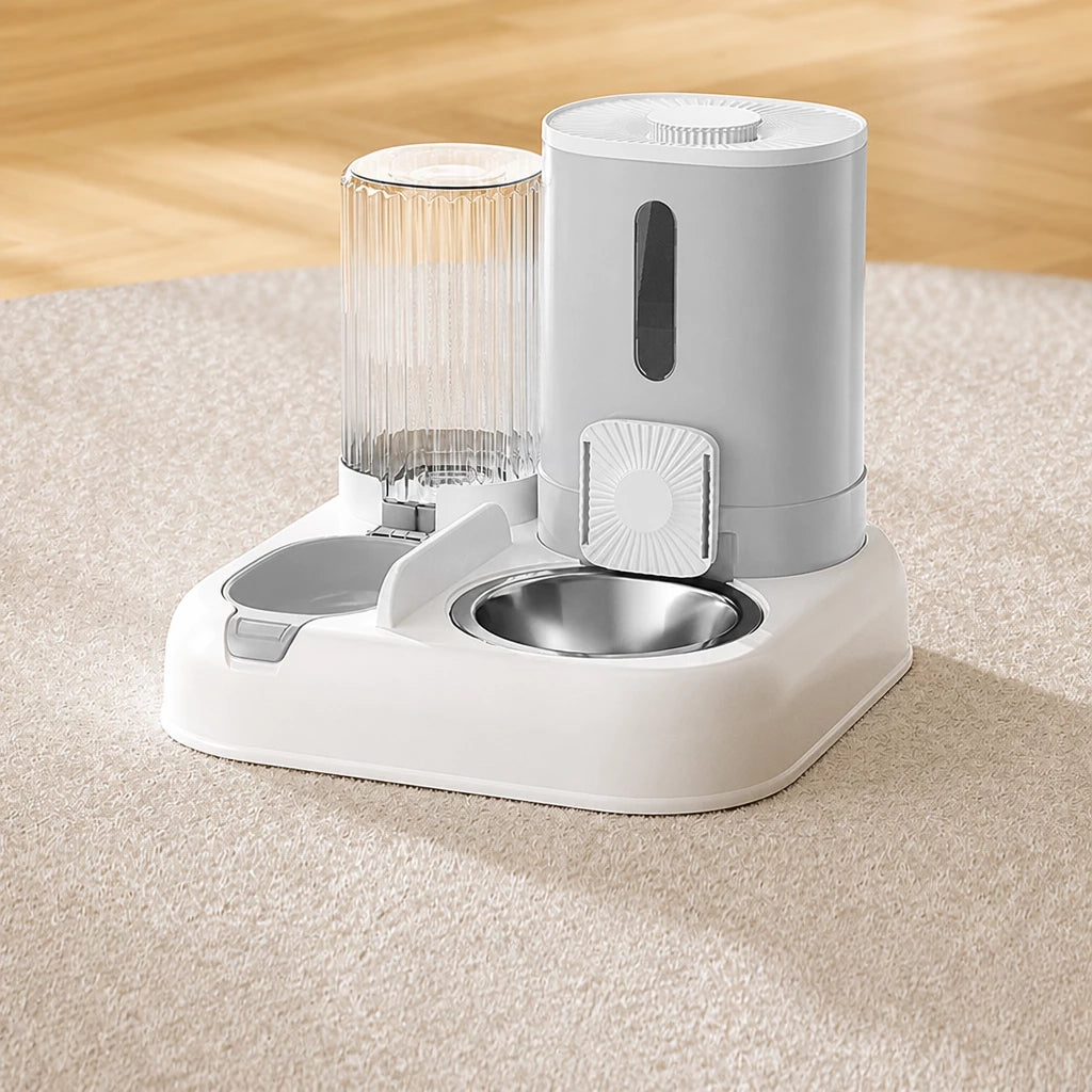 Automatic Pet Feeder with Dual Food and Water Bowls