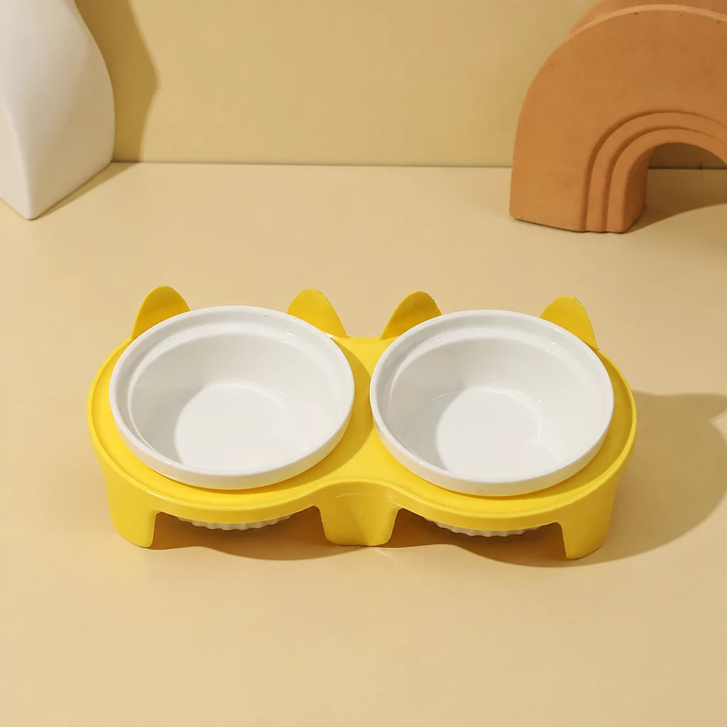Elevated Ceramic Two-Bowl Pet Feeding Set with Stand