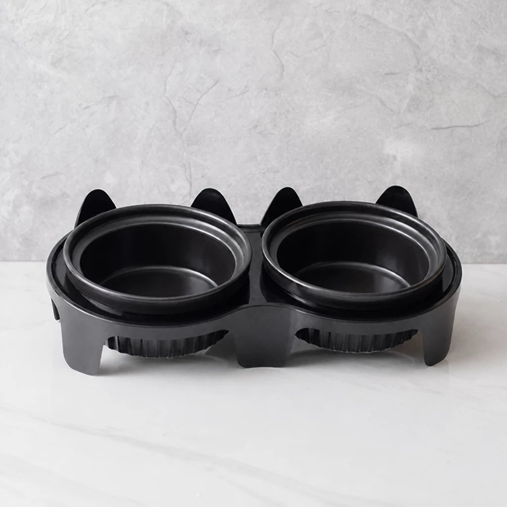 Elevated Ceramic Two-Bowl Pet Feeding Set with Stand