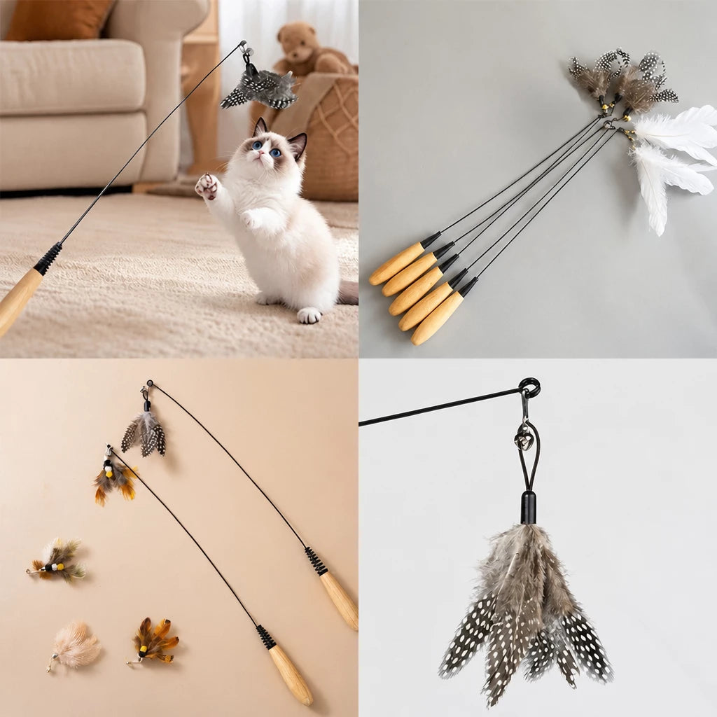 Cat Wand Toy with Feather Replacement Heads