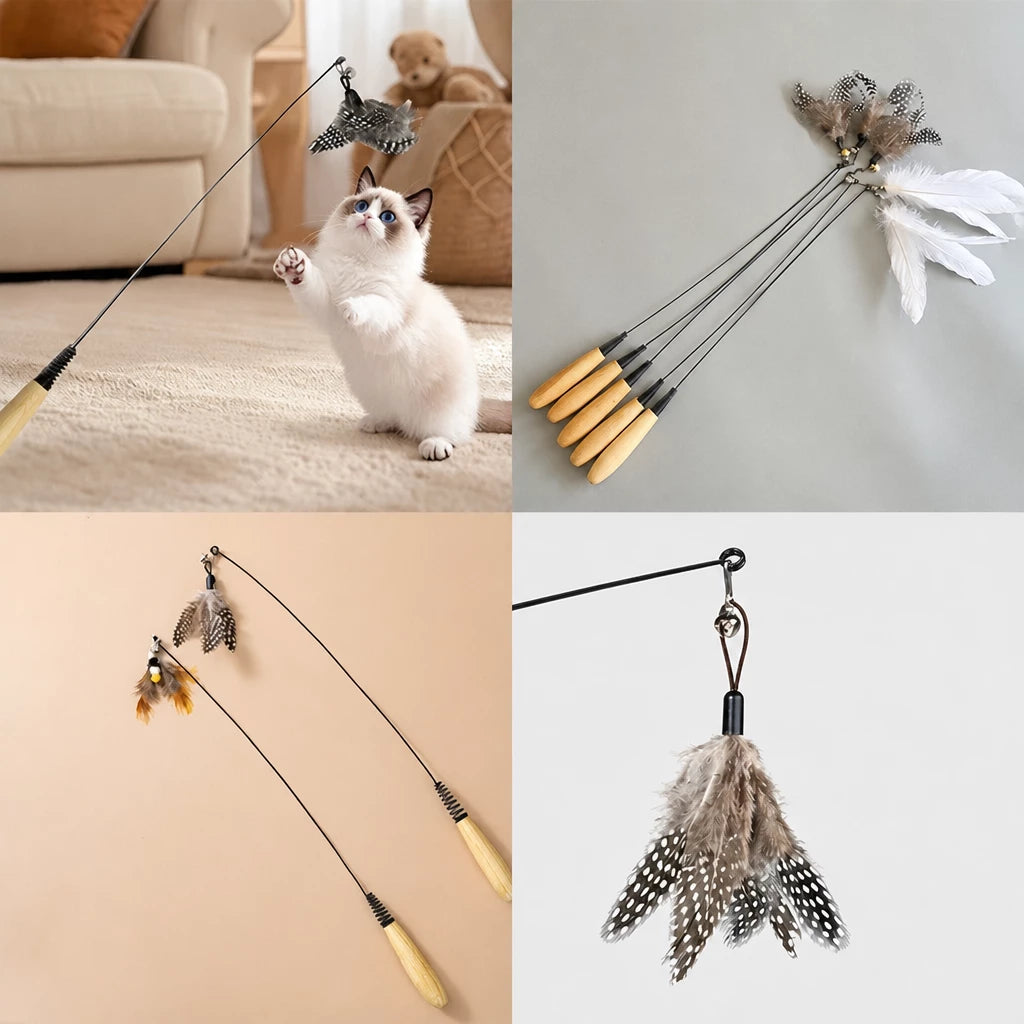 Cat Wand Toy with Feather Replacement Heads