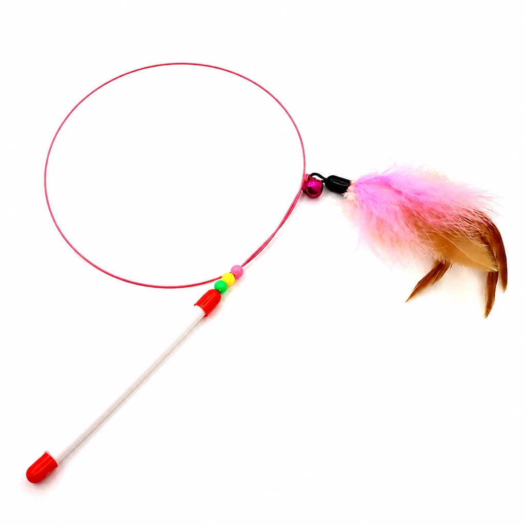 Steel Wire Cat Teaser Wand with Feather and Bell