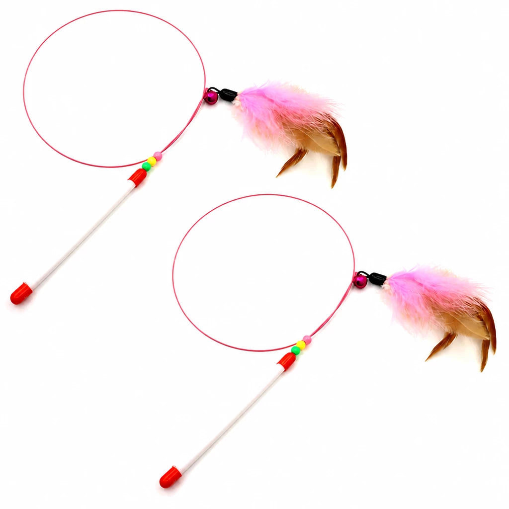 Steel Wire Cat Teaser Wand with Feather and Bell