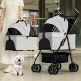 Foldable Pet Stroller with Removable Carrier and Tray