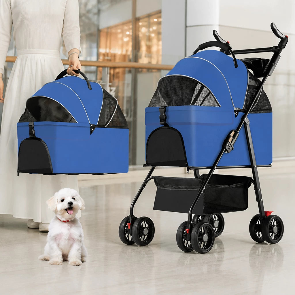 Foldable Pet Stroller with Removable Carrier and Tray