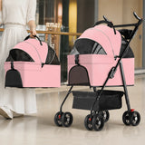 Foldable Pet Stroller with Removable Carrier and Tray
