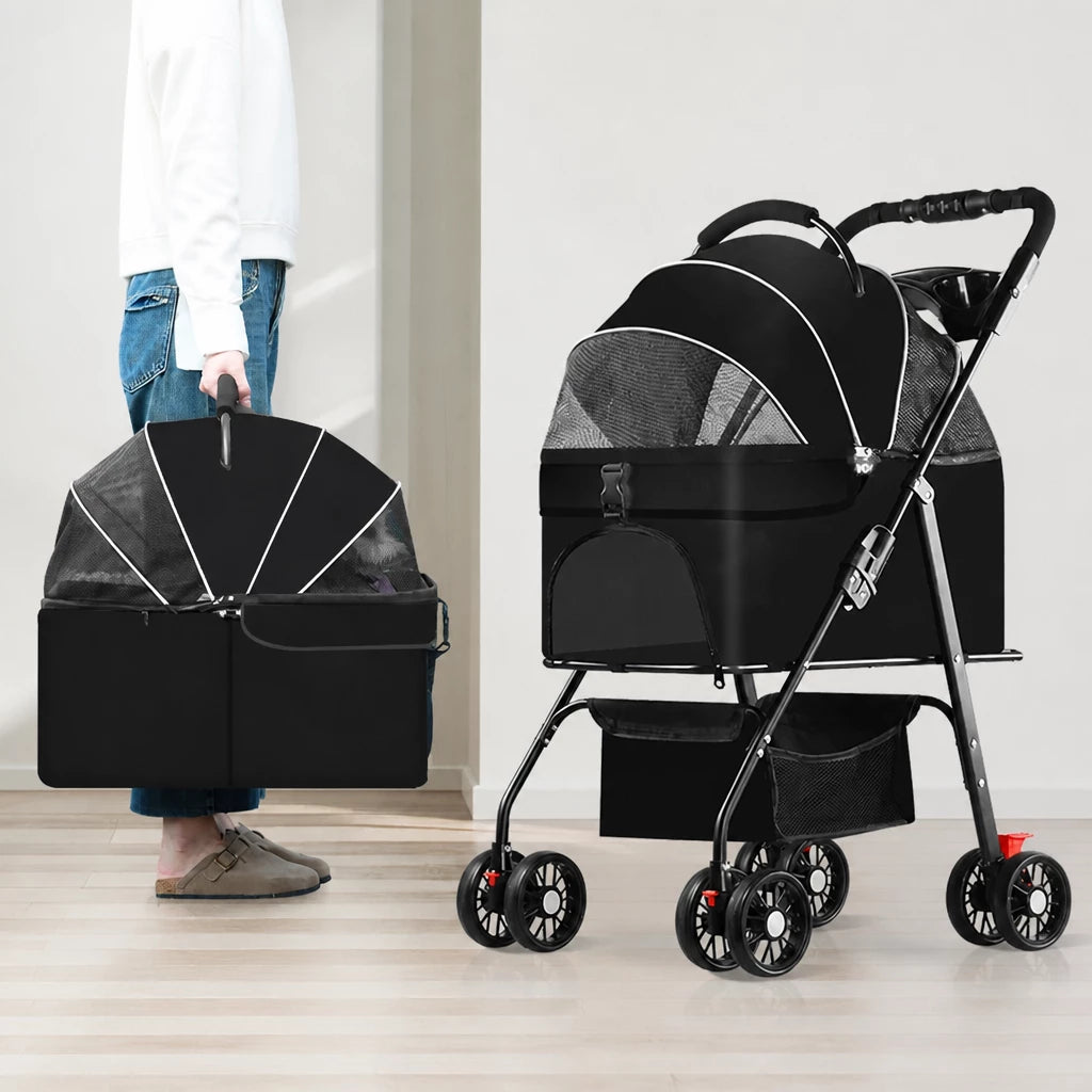 Foldable Pet Stroller with Removable Carrier and Tray