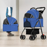 Foldable Pet Stroller with Removable Carrier and Tray